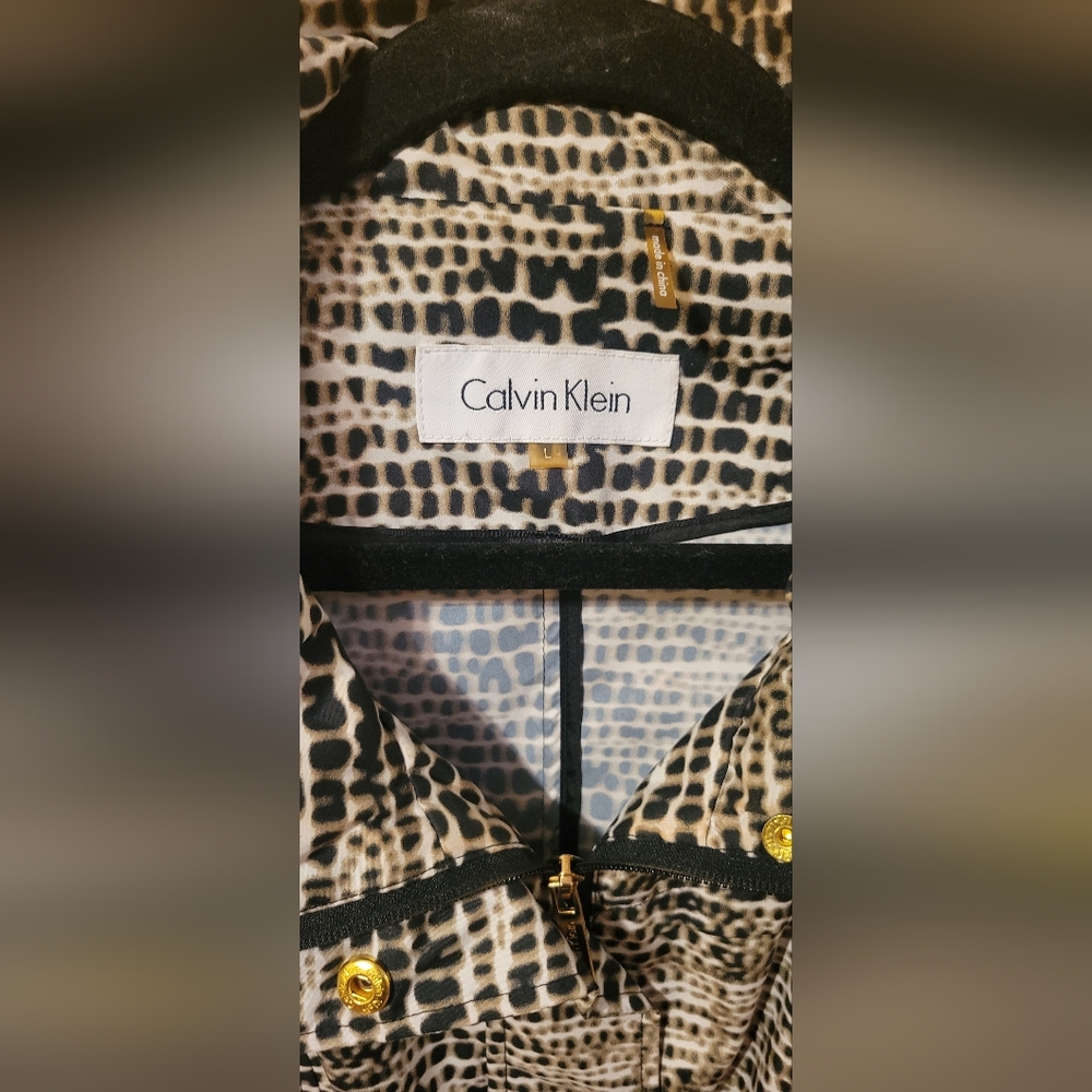 Calvin Klein Brown Animal Print Women's trench style coat Sz. Large - Picture 5 of 10